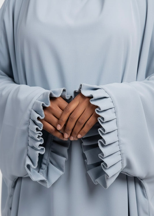 One-Piece Ruffle-Cuff Jilbab — Dusty Blue