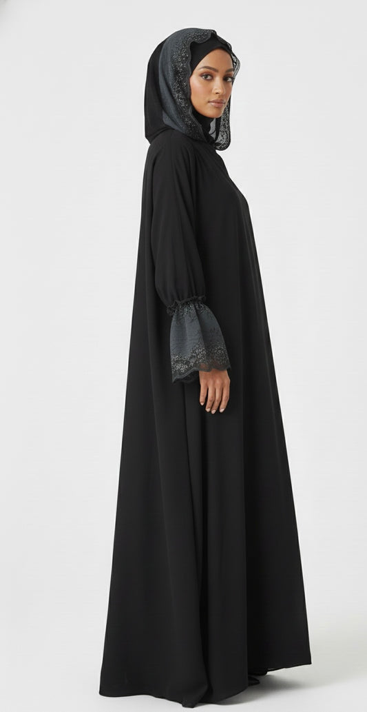 One-Piece Full Length Lace Jilbab — Black