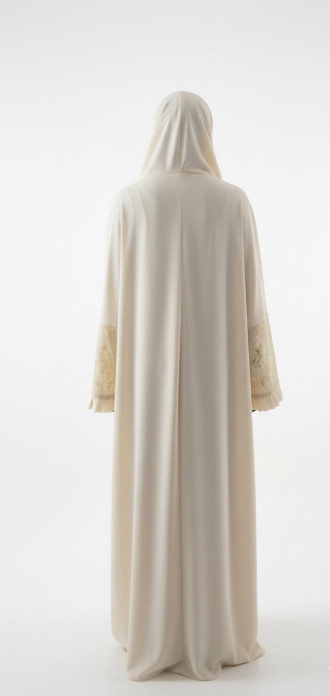 One-Piece Full Length Lace Jilbab — Cream
