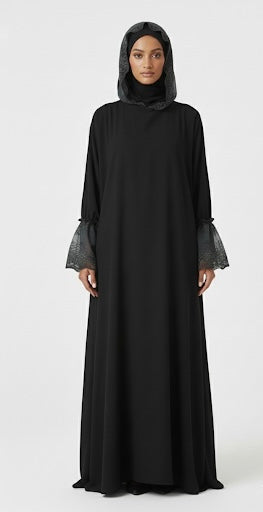 One-Piece Full Length Lace Jilbab — Black