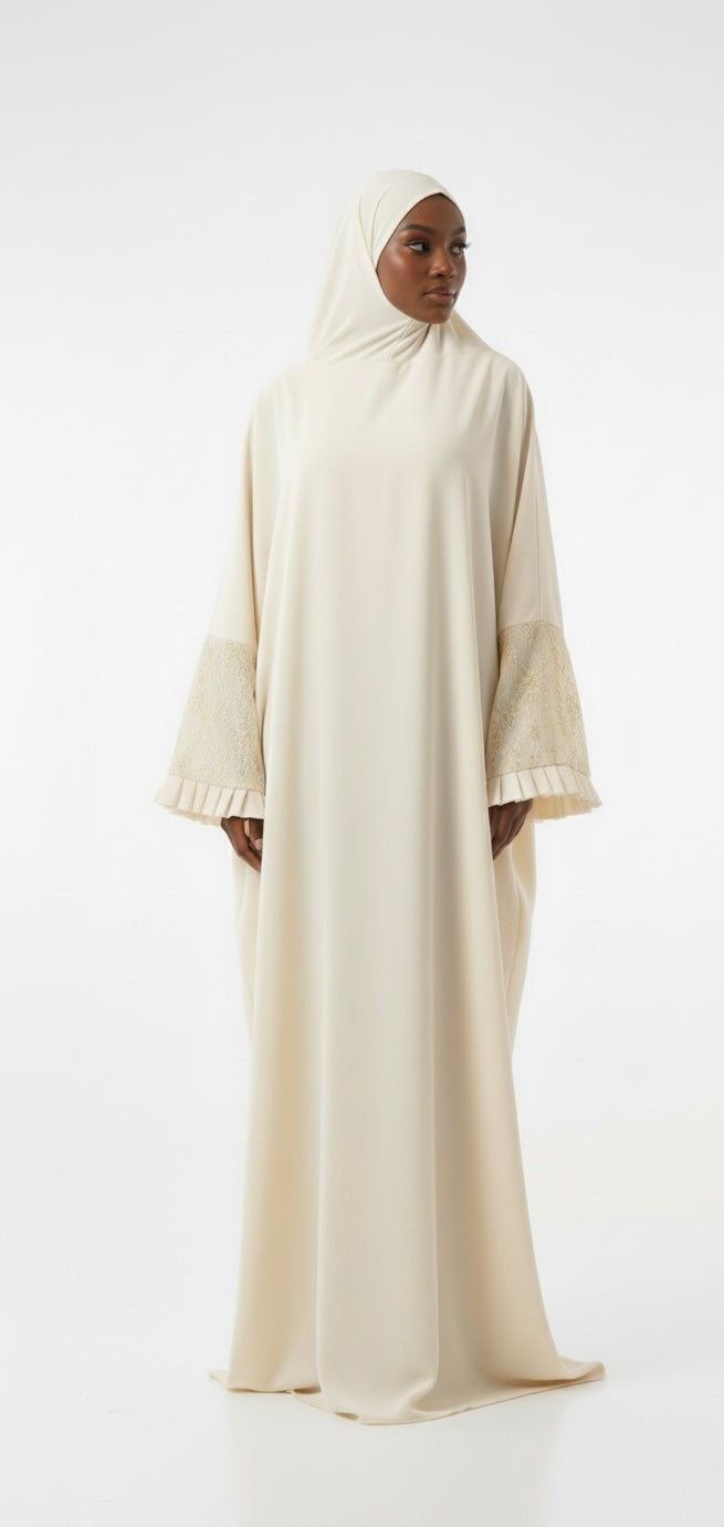 One-Piece Full Length Lace Jilbab — Cream