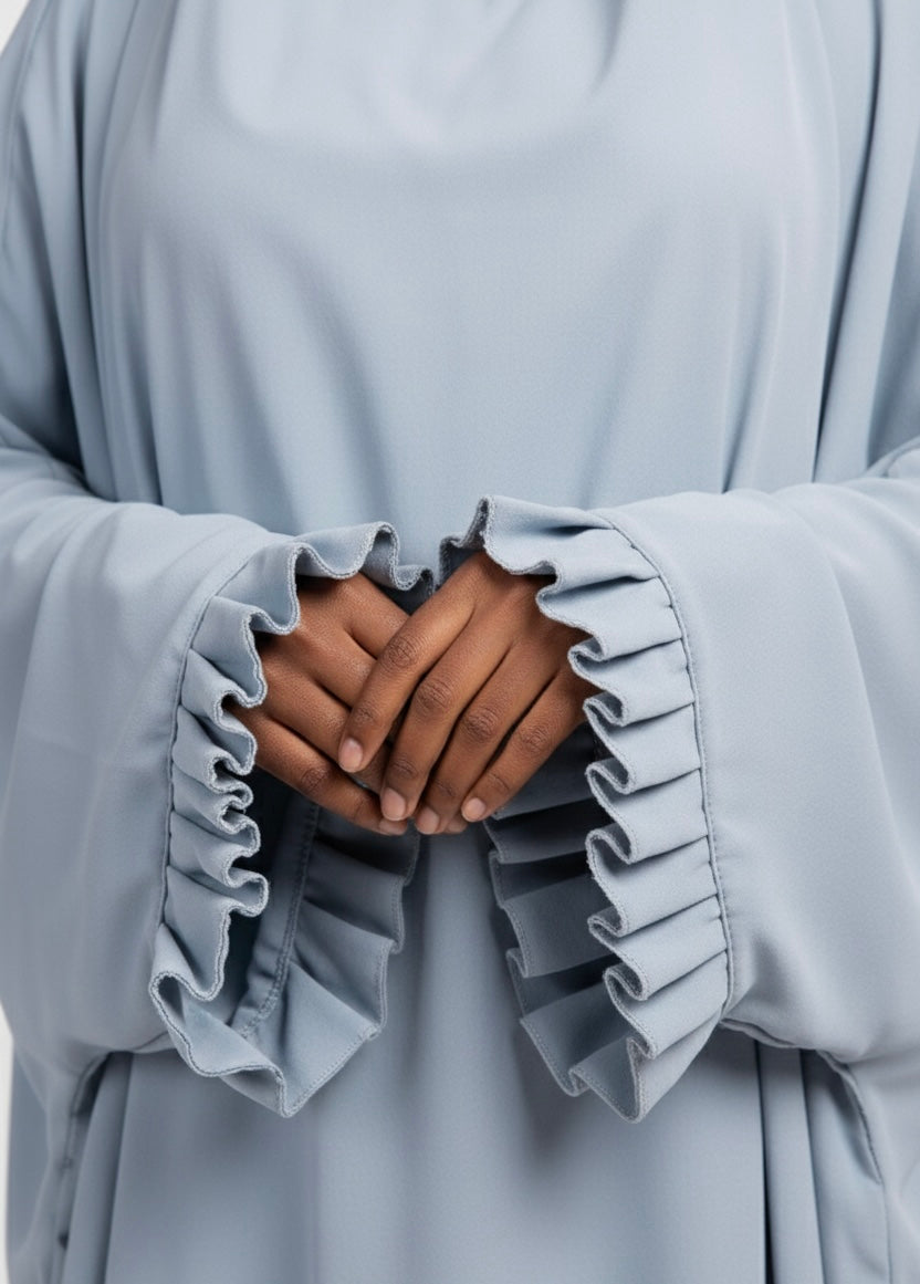 One-Piece Ruffle-Cuff Jilbab — Dusty Blue