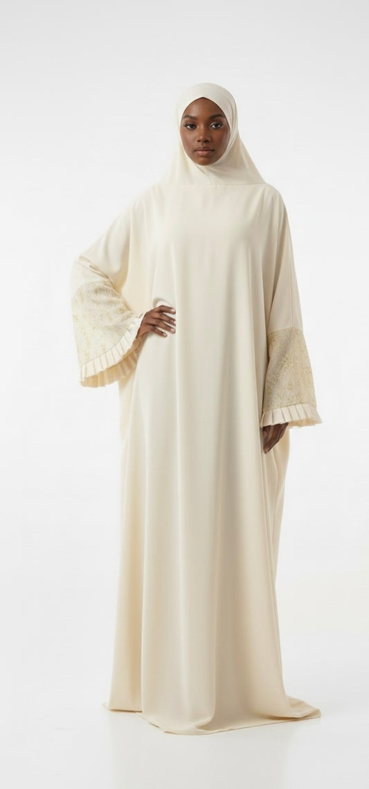 One-Piece Full Length Lace Jilbab — Cream