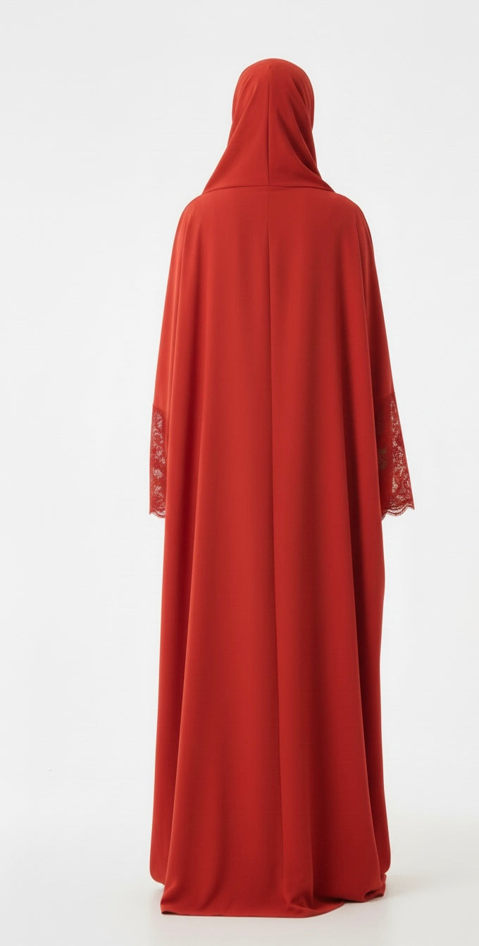 One piece Full Length Lace Jilbab —Red
