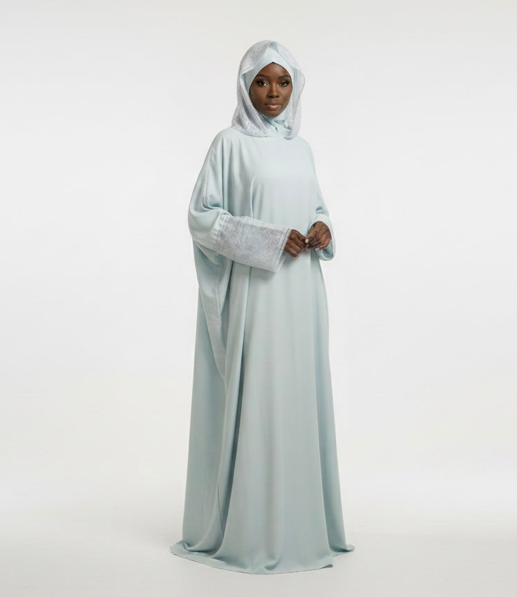 One piece Full Length Lace Jilbab — Baby Blue