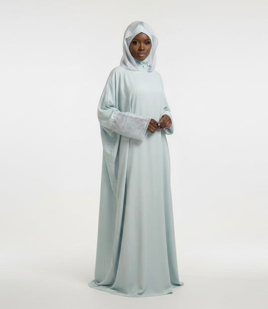 One piece Full Length Lace Jilbab — Baby Blue