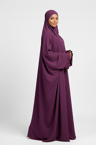 One-Piece Ruffle-Cuff Jilbab — Dusty Blue